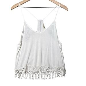 LA Hearts Cropped Tank Top White Lace Trim Spaghetti Strap Women’s M